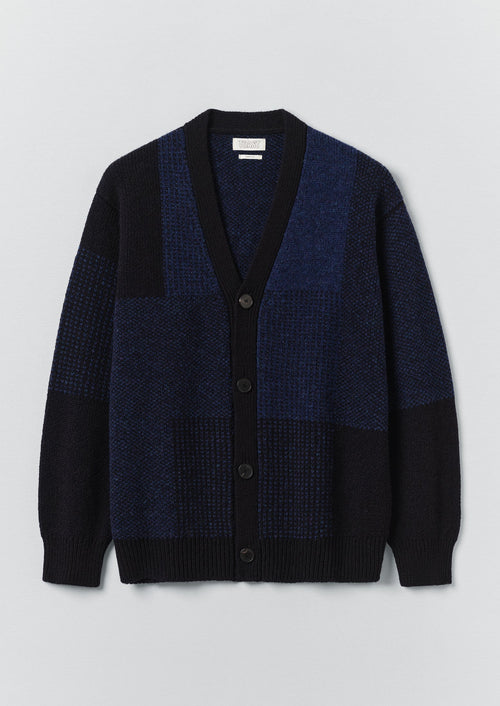Jacquard British Wool Cardigan | Navy/Cobalt
