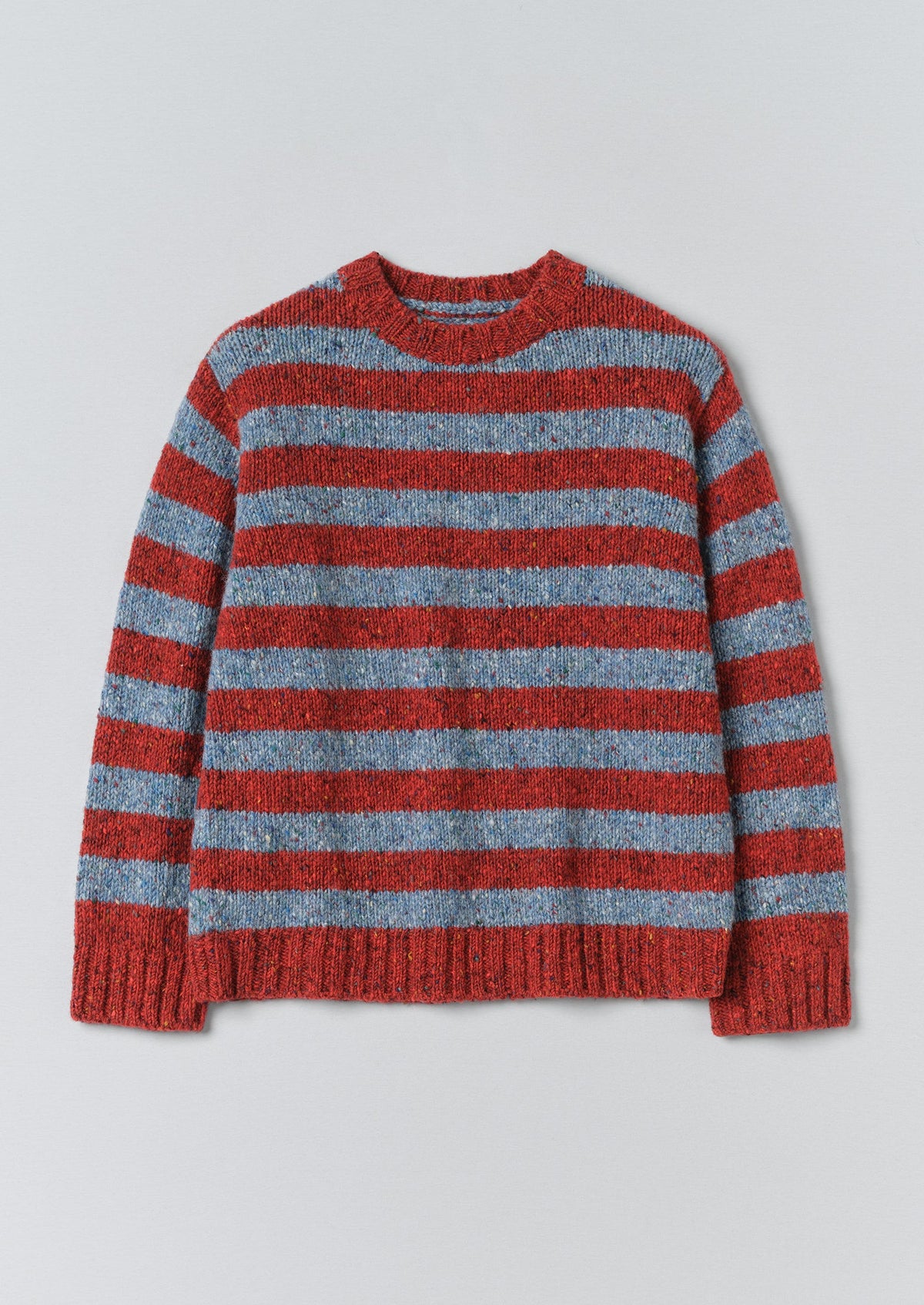Stripe Donegal Wool Crew Neck Sweater | Red/Blue