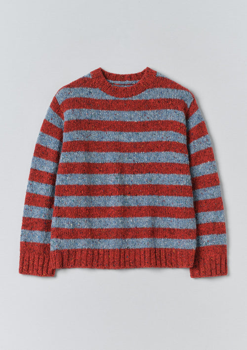 Stripe Donegal Wool Crew Neck Sweater | Red/Blue