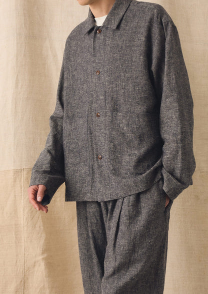 Relaxed Linen Cotton Shirt | Navy/Ecru