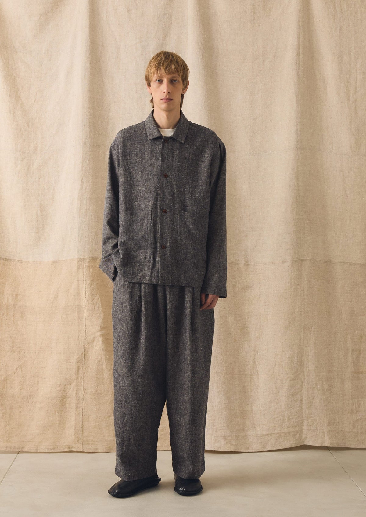 Relaxed Linen Cotton Shirt | Navy/Ecru