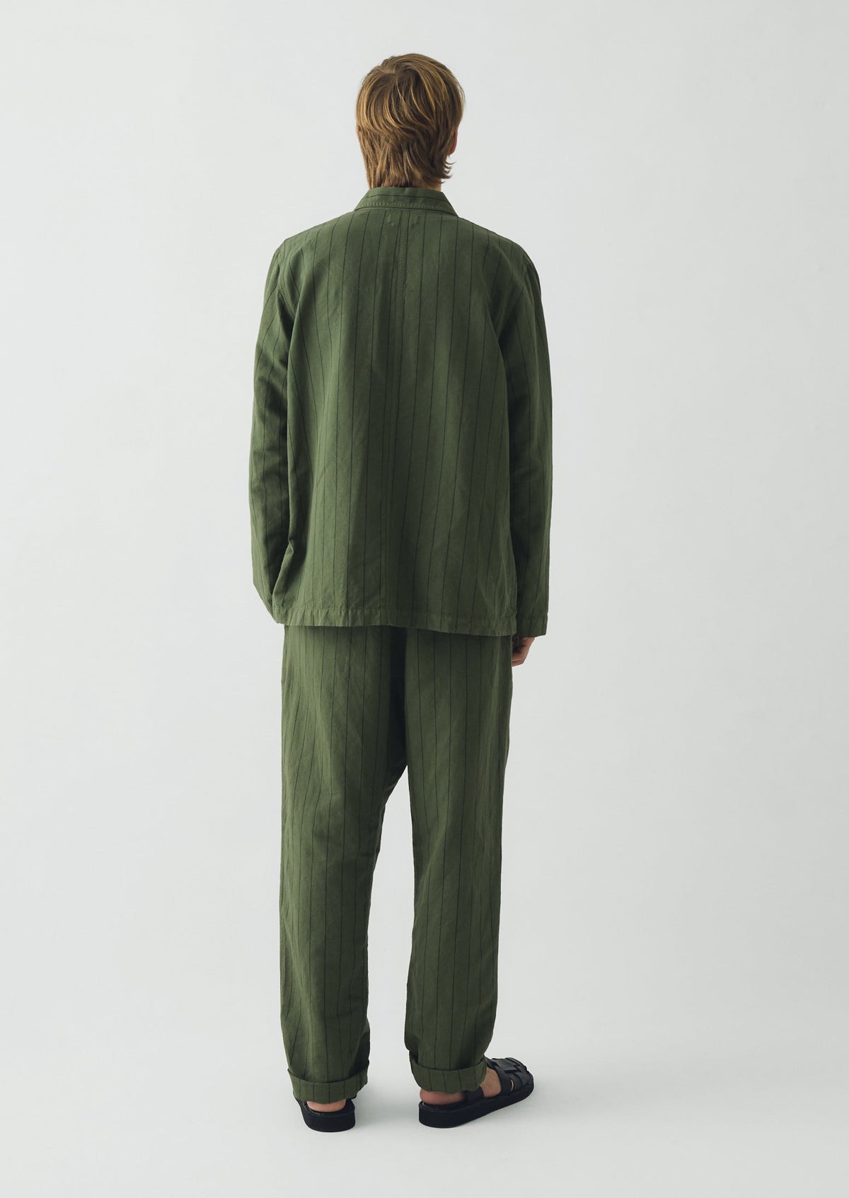 Overdyed Stripe Elasticated Cotton Linen Trousers | Basil