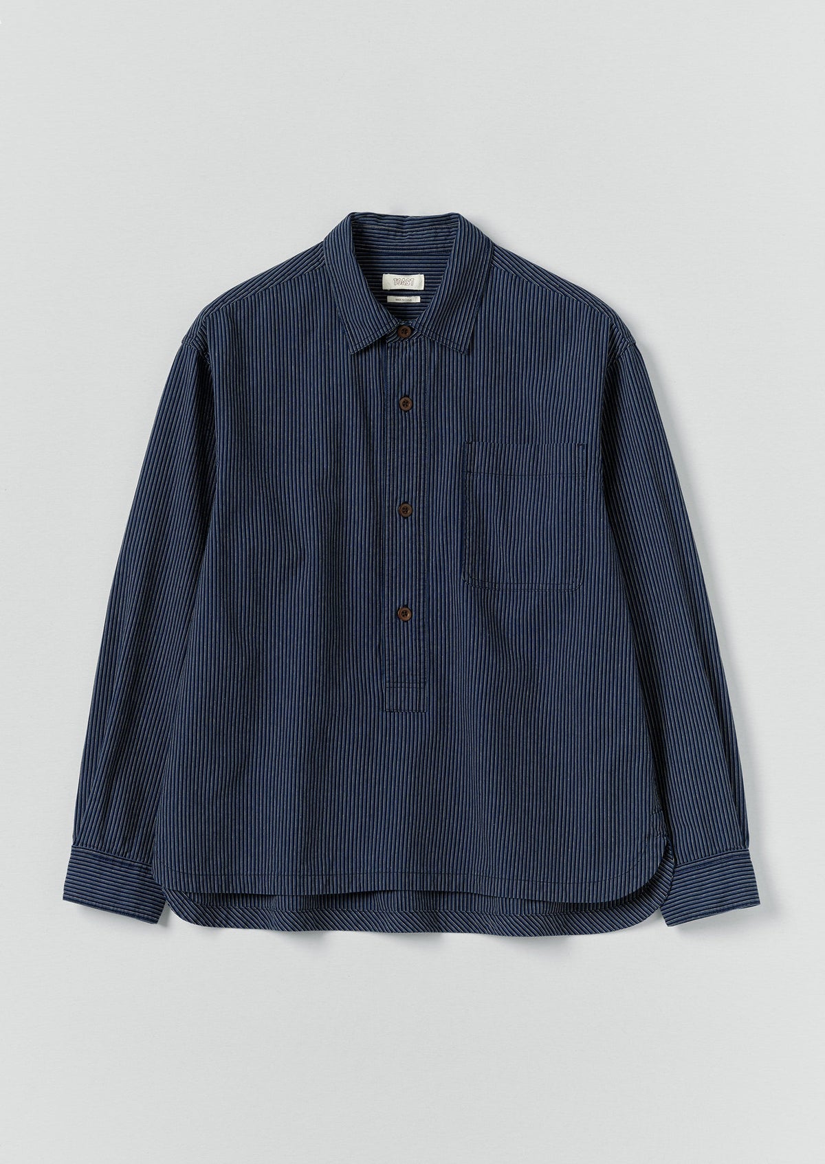Railroad Stripe Cotton Shirt | Denim Blue