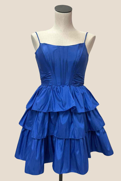 Straps Orange Ruffles A-line Taffeta Short Dress