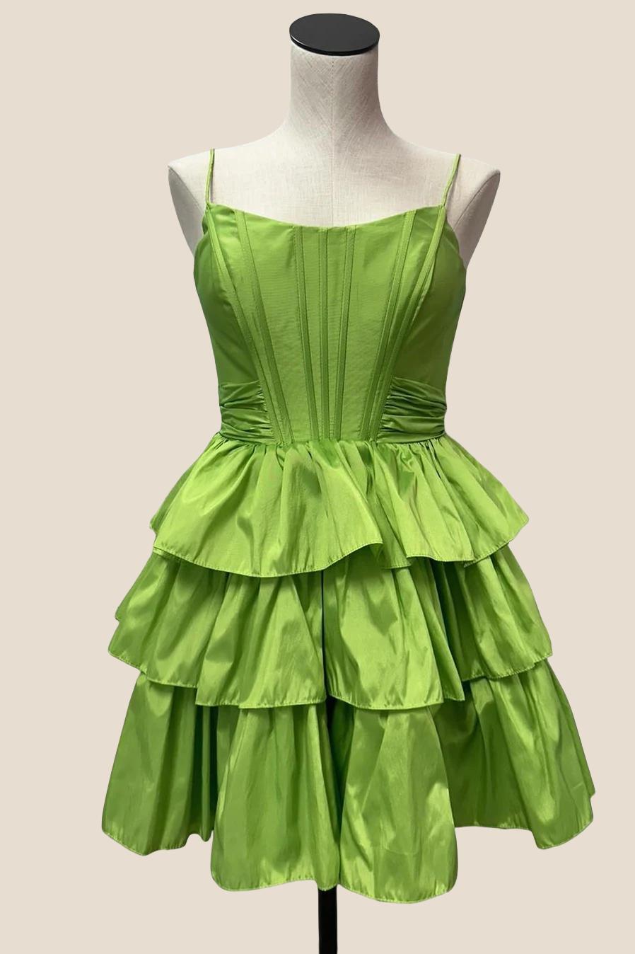 Straps Orange Ruffles A-line Taffeta Short Dress