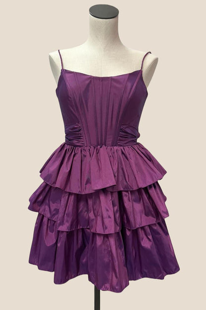Straps Orange Ruffles A-line Taffeta Short Dress