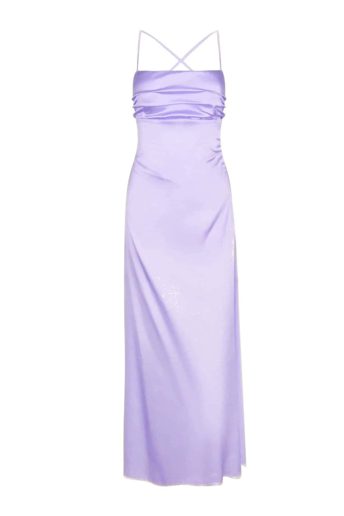 Straps Lavender Ruched A-line Satin Long Dress
