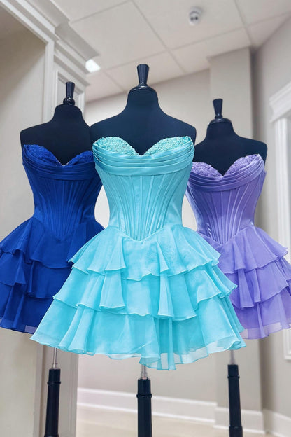 Sweetheart Fuchsia Corset A-line Chiffon Short Homecoming Dress