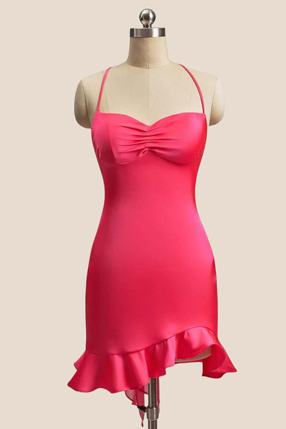 Straps Lavender Ruched Ruffle Fitted Dress