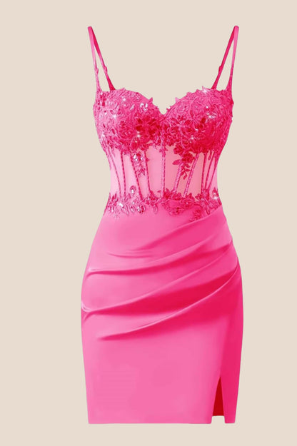 Straps Red Appliques Ruched Tight Dress