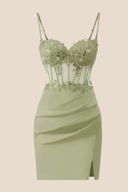 Straps Blue Appliques Ruched Tight Dress