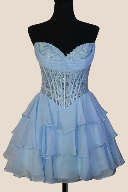 Sweetheart Mint Green Appliques Short Ruffle Dress