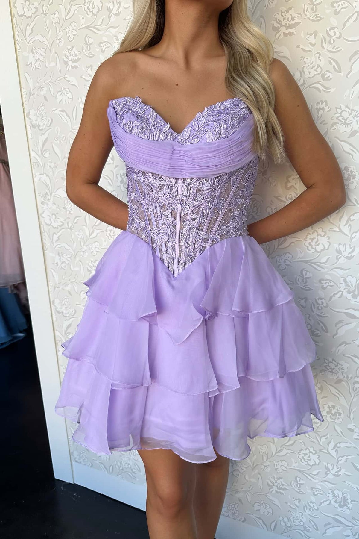 Sweetheart Mint Green Appliques Short Ruffle Dress