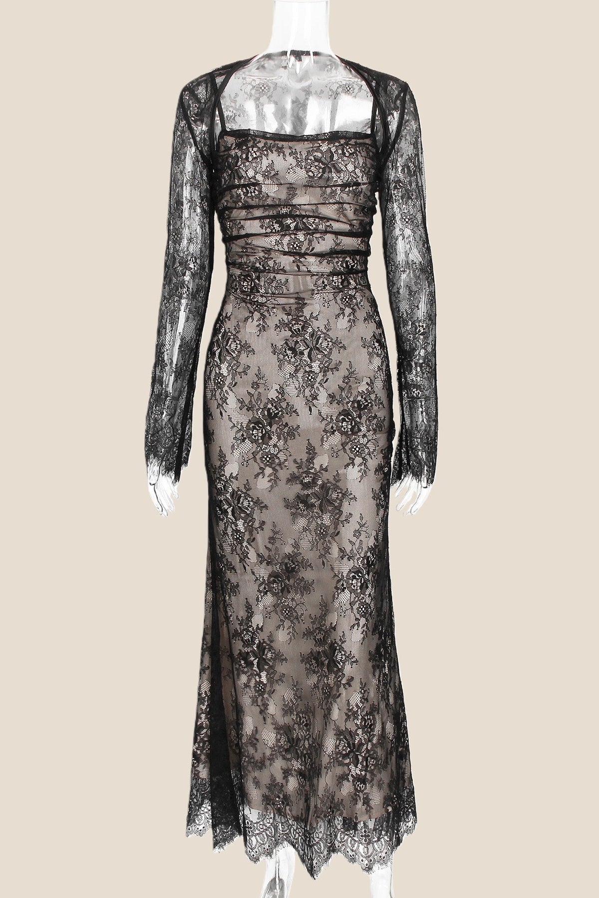Straps Ivory Lace Fitted Party Dress