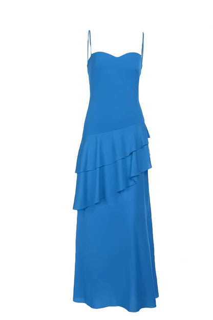 Straps Red Chiffon Tiered Maxi Dress