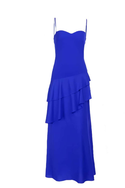 Straps Fuchsia Chiffon Tiered Maxi Dress