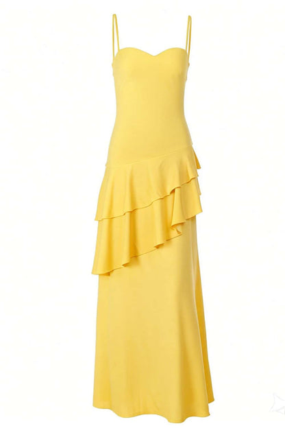 Straps Fuchsia Chiffon Tiered Maxi Dress