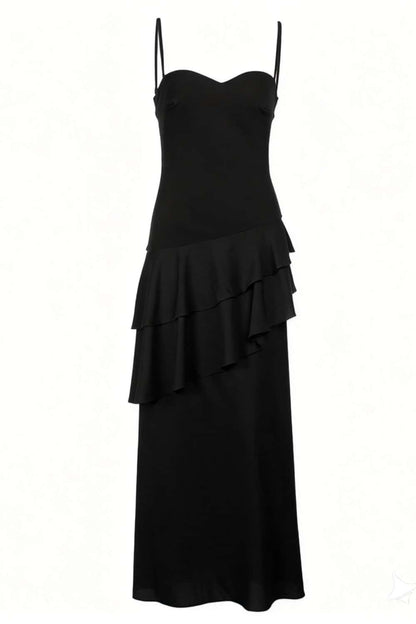 Straps Navy Blue Chiffon Tiered Maxi Dress