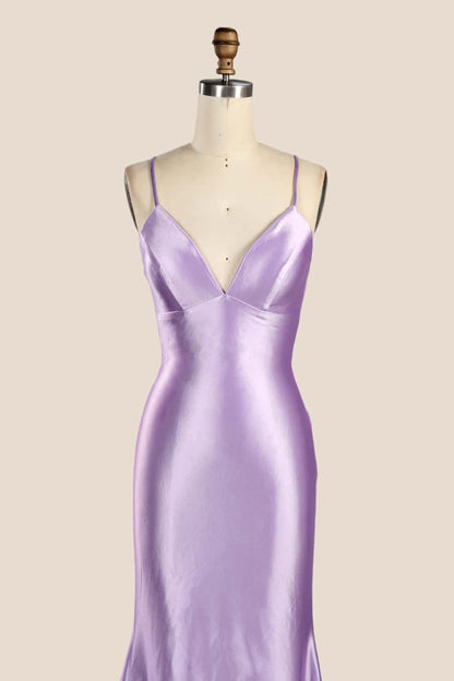 Straps Fuchsia Satin Memaid Long Formal Dress