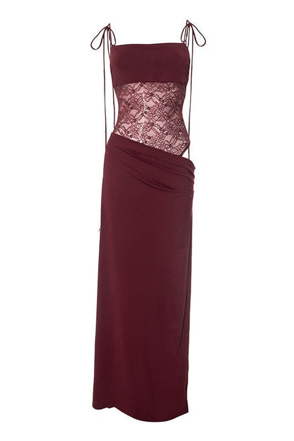 Straps Brown Sheer Tight Long Dress