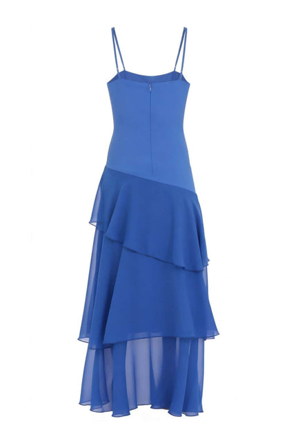 Straps Royal Blue Chiffon Ruffle Maxi Dress