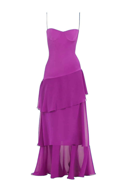 Straps Royal Blue Chiffon Ruffle Maxi Dress
