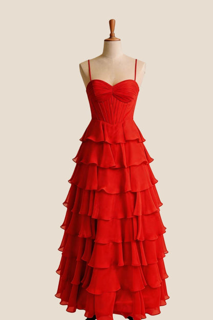 Straps Blue Chiffon Ruffle A-line Prom Dress
