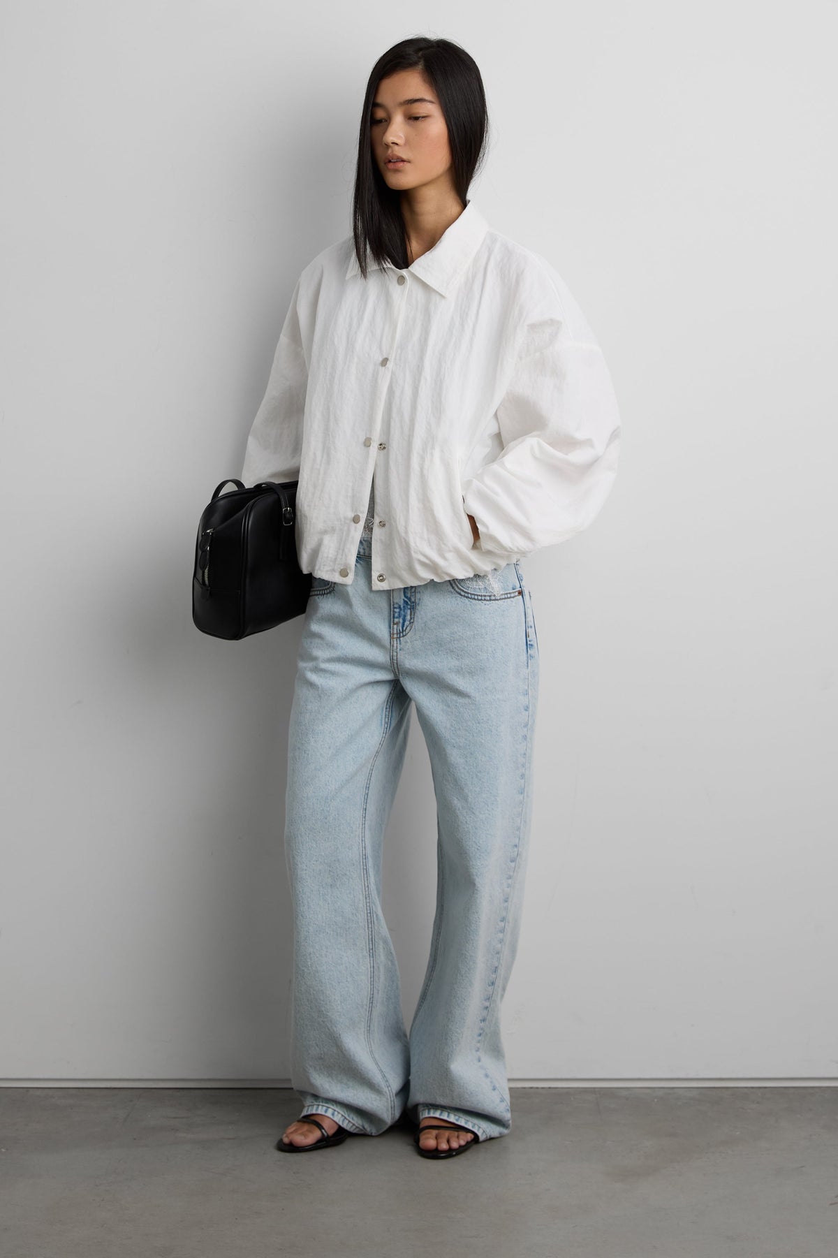 NYLON BUTTON FRONT BALLOON HEM JACKET