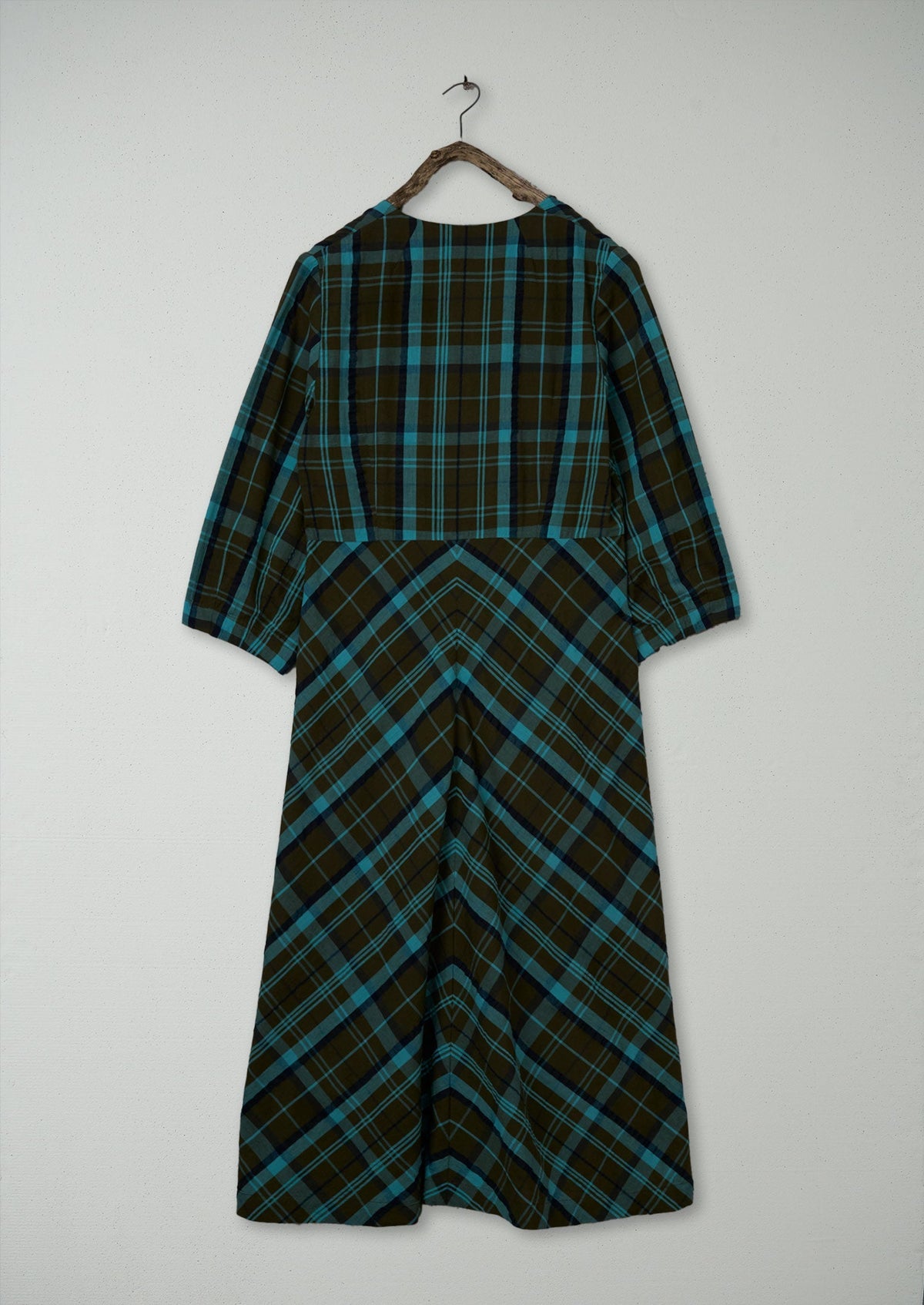 Renewed Astrid Check Seersucker Dress Size 16 (112) | Oil/Sea Green