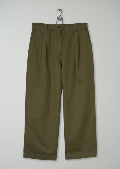 Reworn Cotton Linen Twill Trousers Size 14 (1028) | Olive Leaf