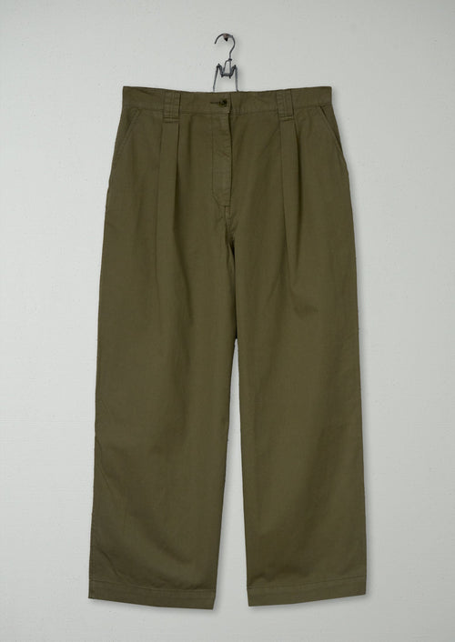 Reworn Cotton Linen Twill Trousers Size 14 (1028) | Olive Leaf