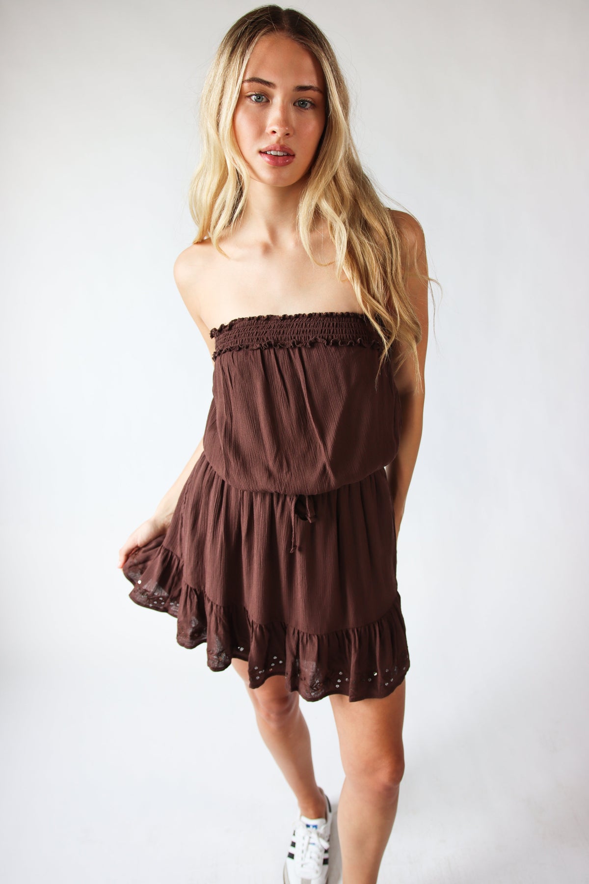 Sequin Flower Strapless Mini Dress