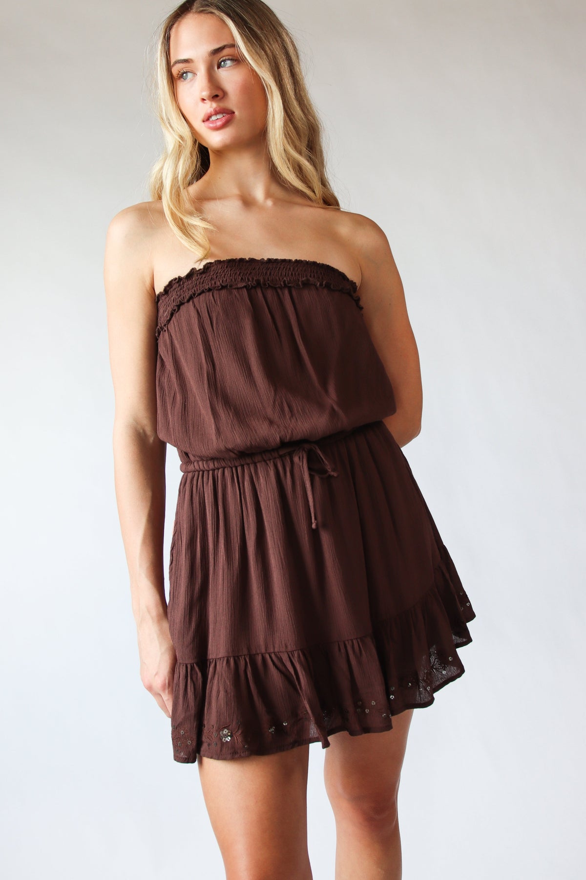 Sequin Flower Strapless Mini Dress