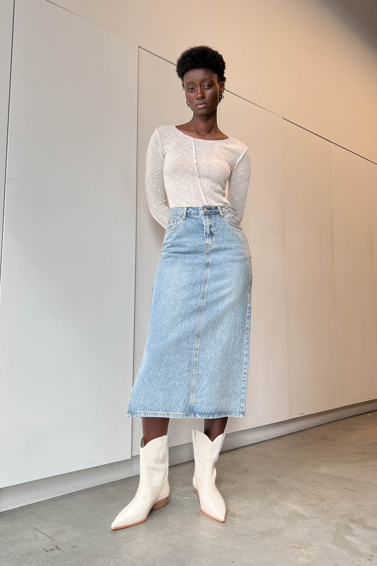 MIDI JEAN SKIRT