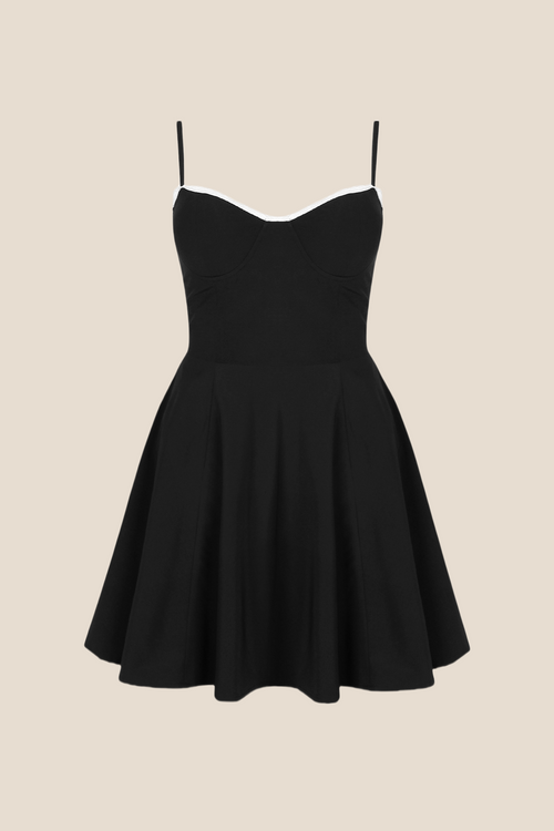 Spaghetti Straps Black A-line Short Dress