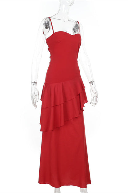 Straps Royal Blue Chiffon Tiered Maxi Dress