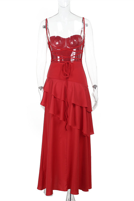 Straps Royal Blue Chiffon Tiered Maxi Dress