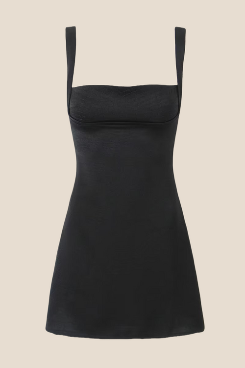 Square Neck Black A-line Party Dress