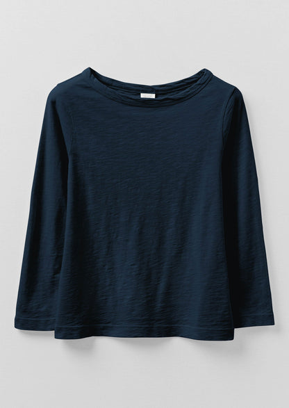 Lia Cotton Boat Neck Tee | Dark Navy