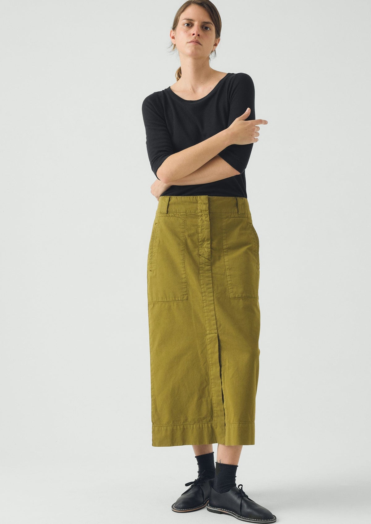 Wool Lyocell Scoop Neck Tee | Ink