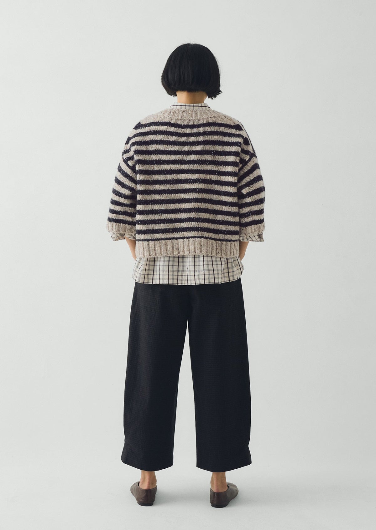 Stripe Donegal Short Sleeve Sweater | Soft Black/Oatmeal