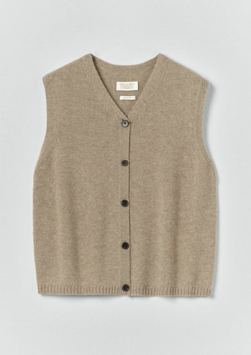 Wool Cashmere V Neck Tank | Stone Melange
