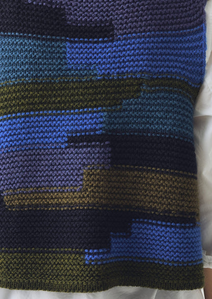 Patchwork Knitted Wool Gilet | Blue Multi