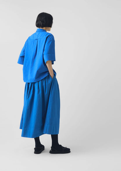 Pleated Cotton Linen Poplin Skirt | Enamel Blue