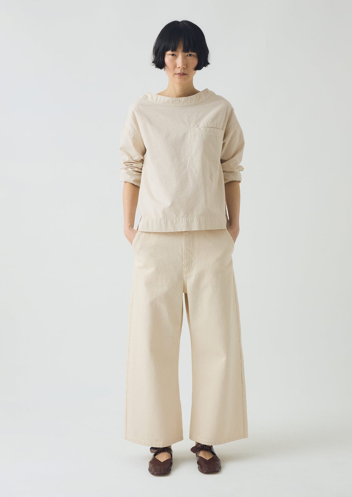 Relaxed Wide Leg Denim Trousers | Ecru