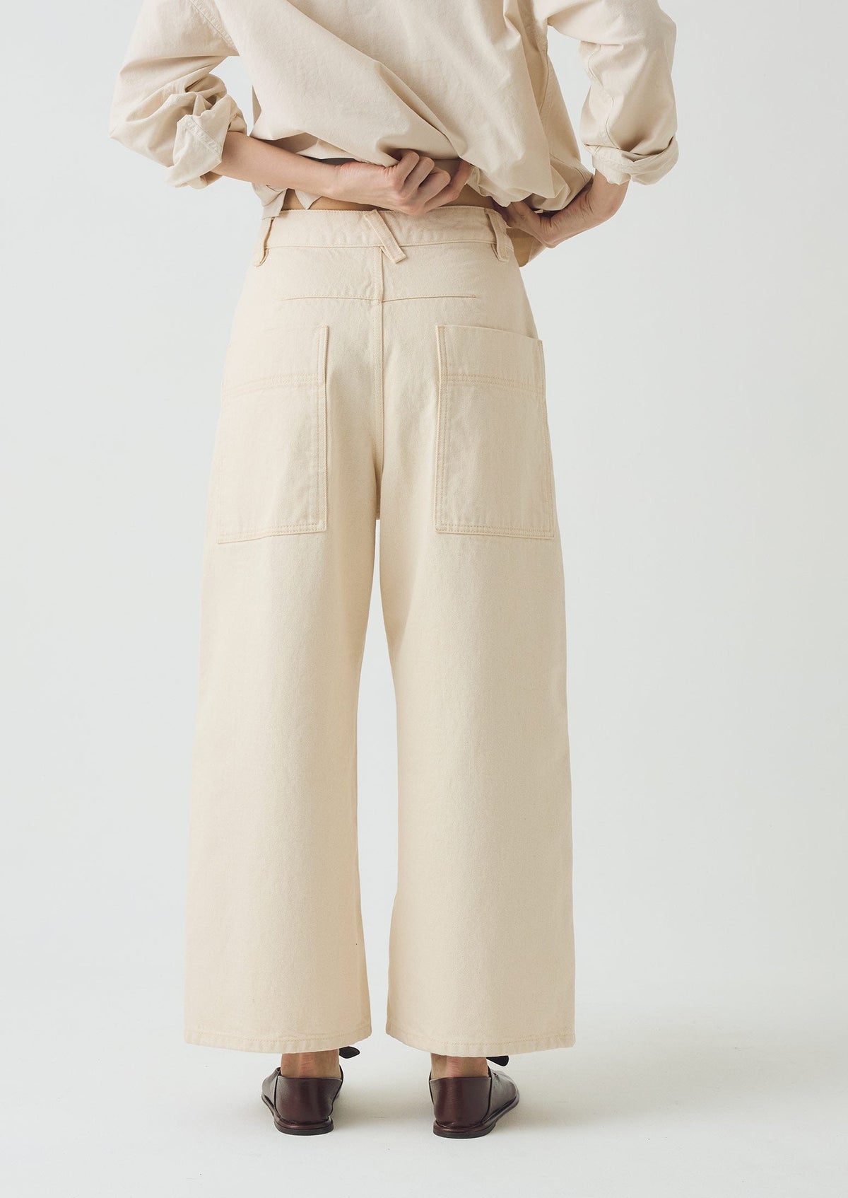 Relaxed Wide Leg Denim Trousers | Ecru
