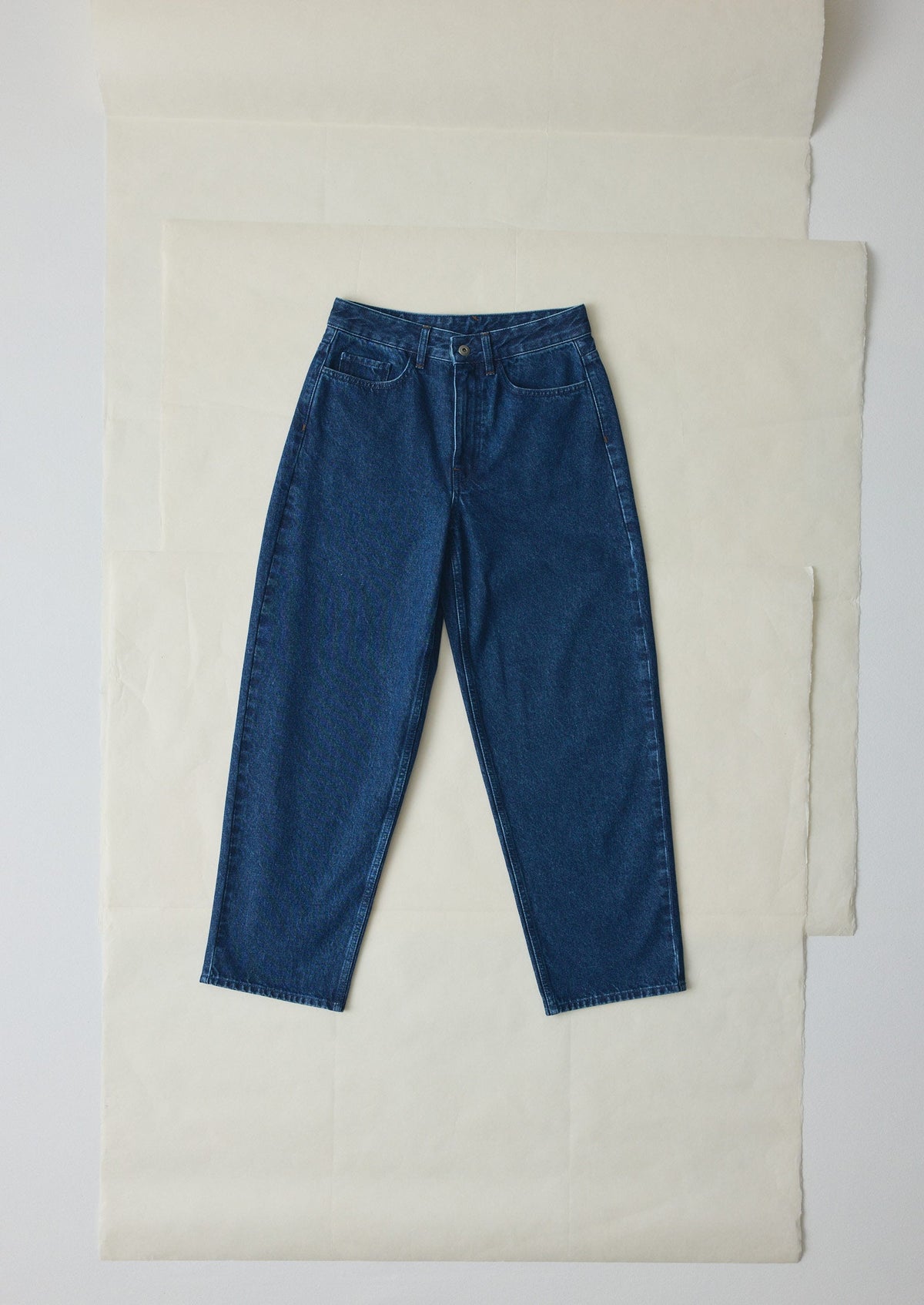 Indigo Denim Tapered Trousers | Mid Blue
