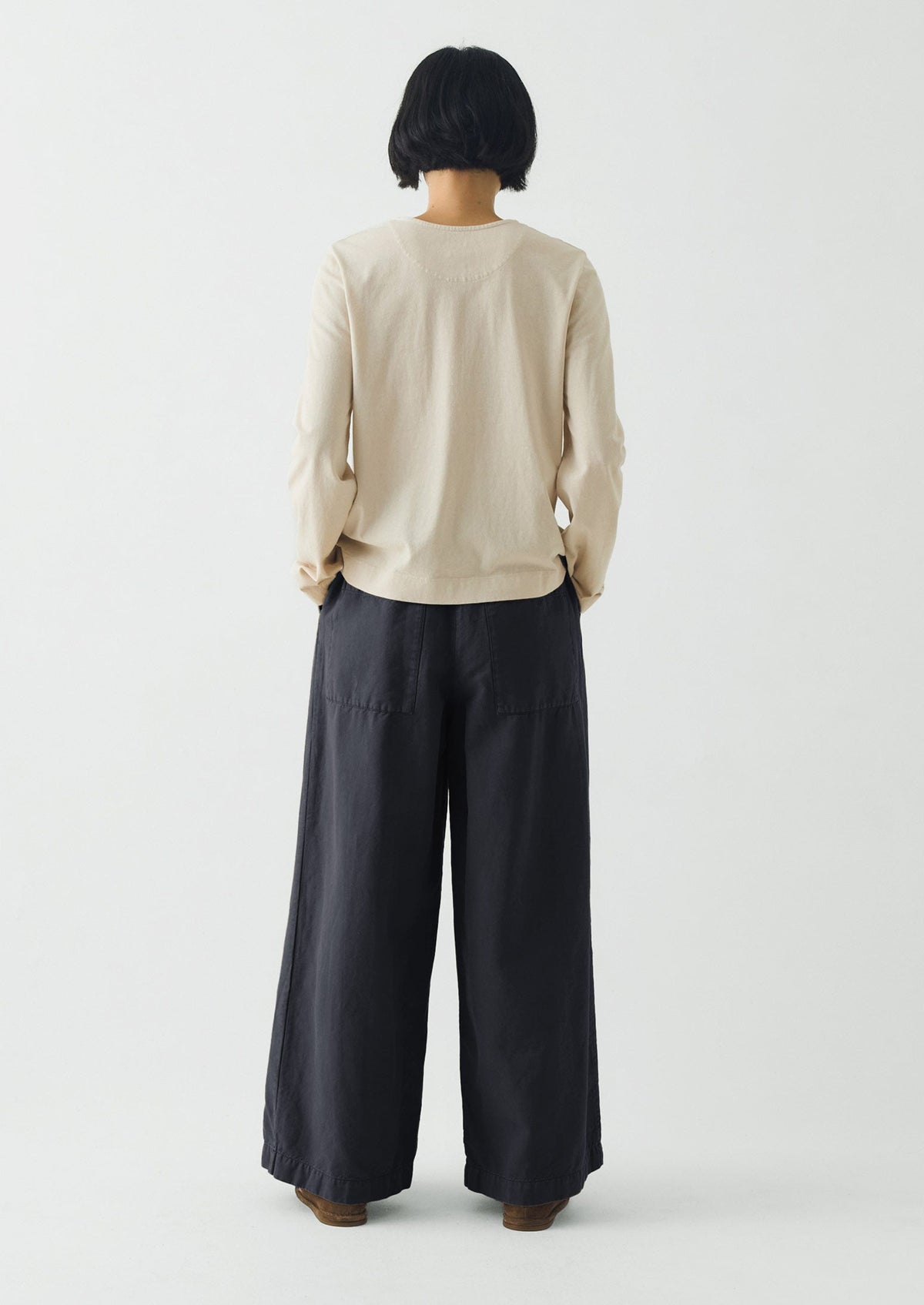 Wide Leg Cotton Linen Twill Trousers | Nile Blue