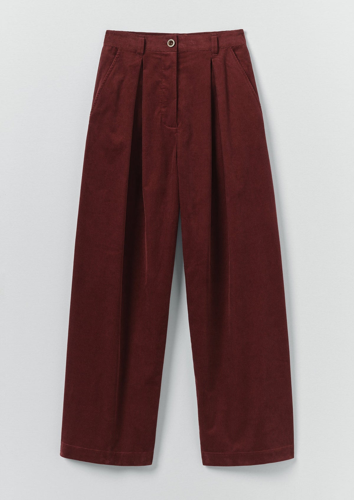 Organic Cord Box Pleat Trousers | Beetroot