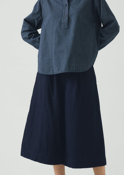 Railroad Stripe Cotton Smock Popover Shirt | Denim Blue